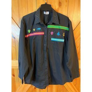 P.G.B. embellished LS BLOUSE button SHIRT cotton top SZ XL (2061)